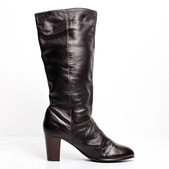 Nine West Teardrop Dark Brown Leather Vintage 90s Slip-on Tall Boots sz 9 - Picture 3 of 8